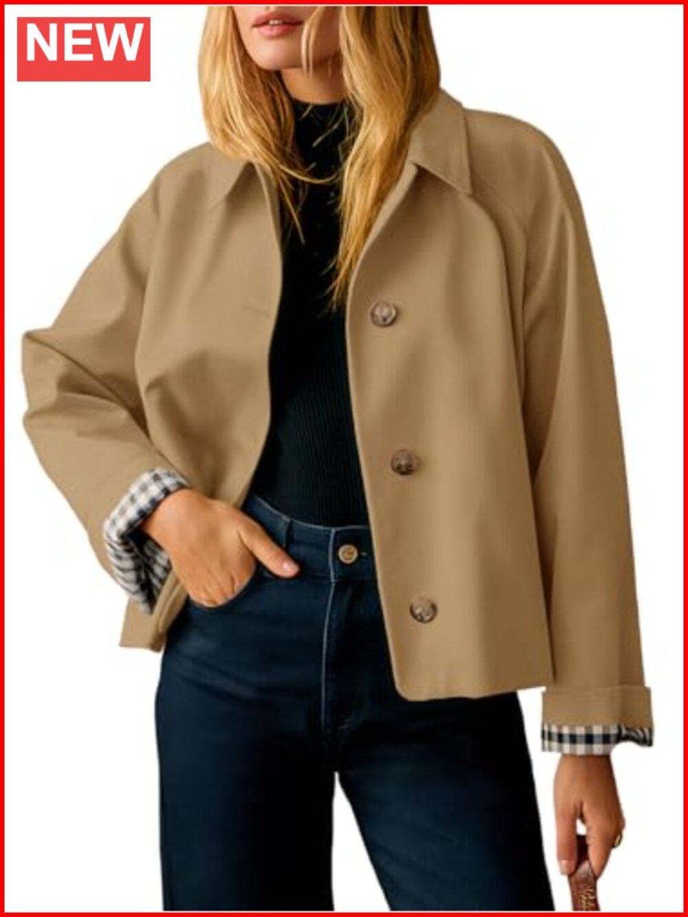 Women's Cropped Trench Coat Lightweight Single Breasted Jacket